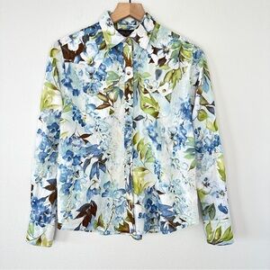 Ariat White Blue Green Floral Button-Down Shirt